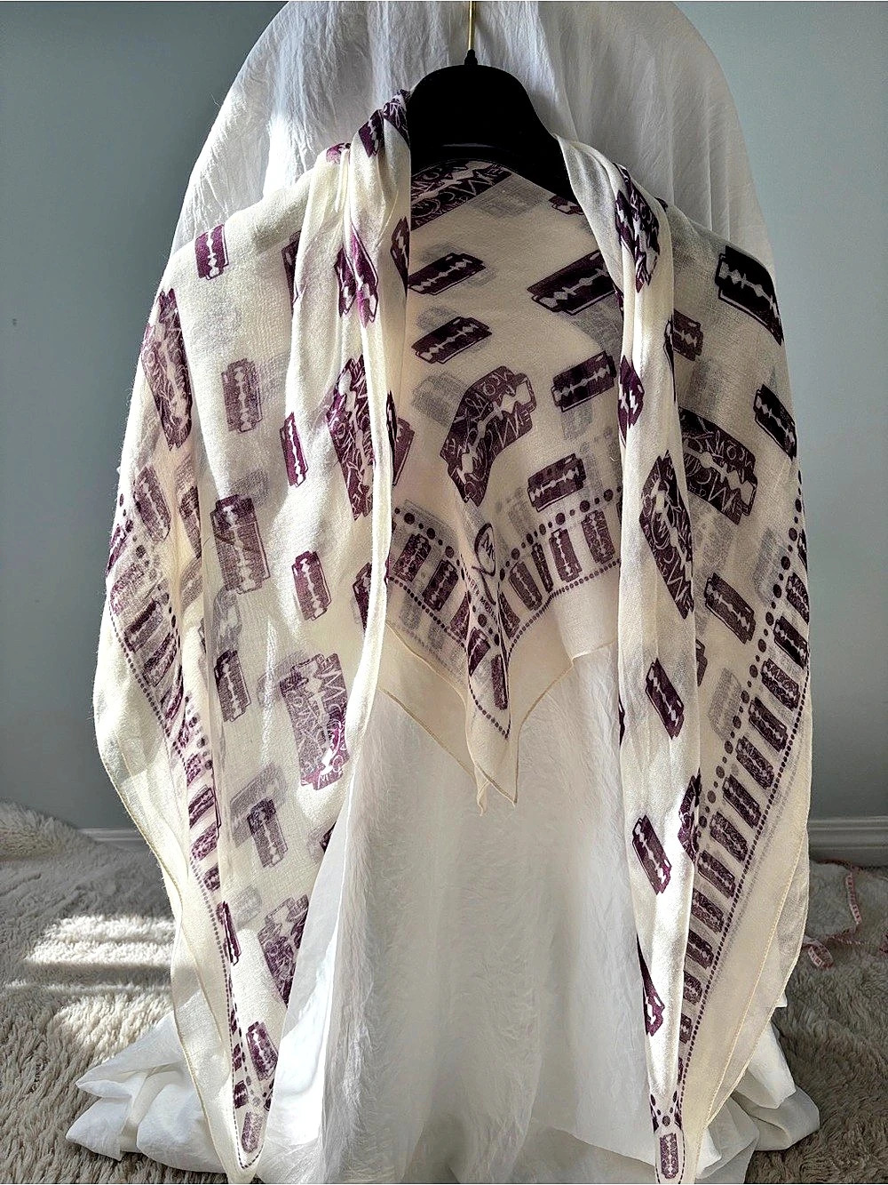 McQ Alexander McQueen Razor Blade Print Scarf, Ivory and Plum